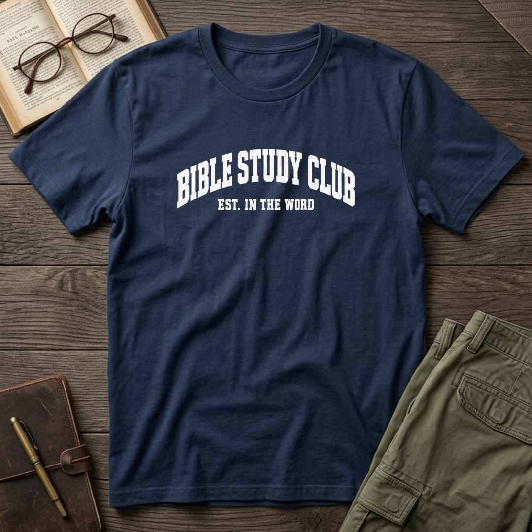Bible Study Club, Est. in the Word Christian Bible study t-shirt in Navy