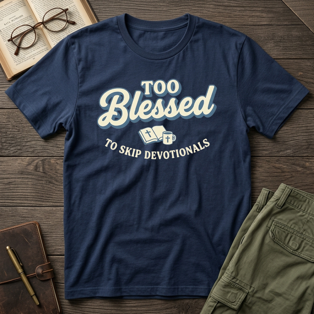 Too Blessed to Skip Devotionals Christian Bible study t-shirt in Navy