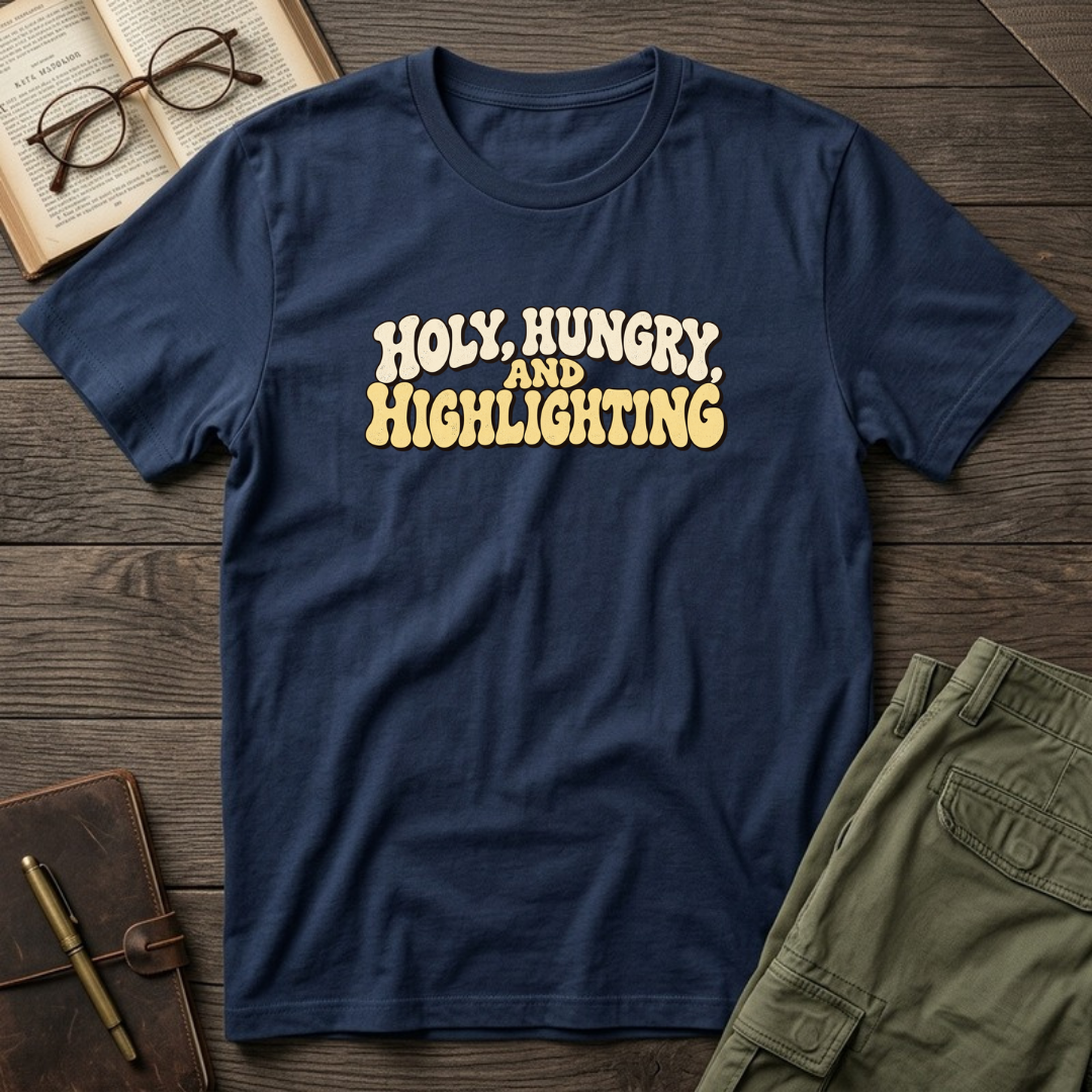 Holy, Hungry and Highlighting Christian Bible study t-shirt in Navy