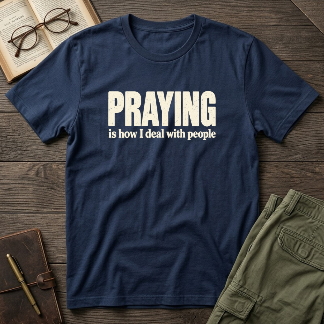 Praying Is How I Deal with People Christian Bible study t-shirt in Navy