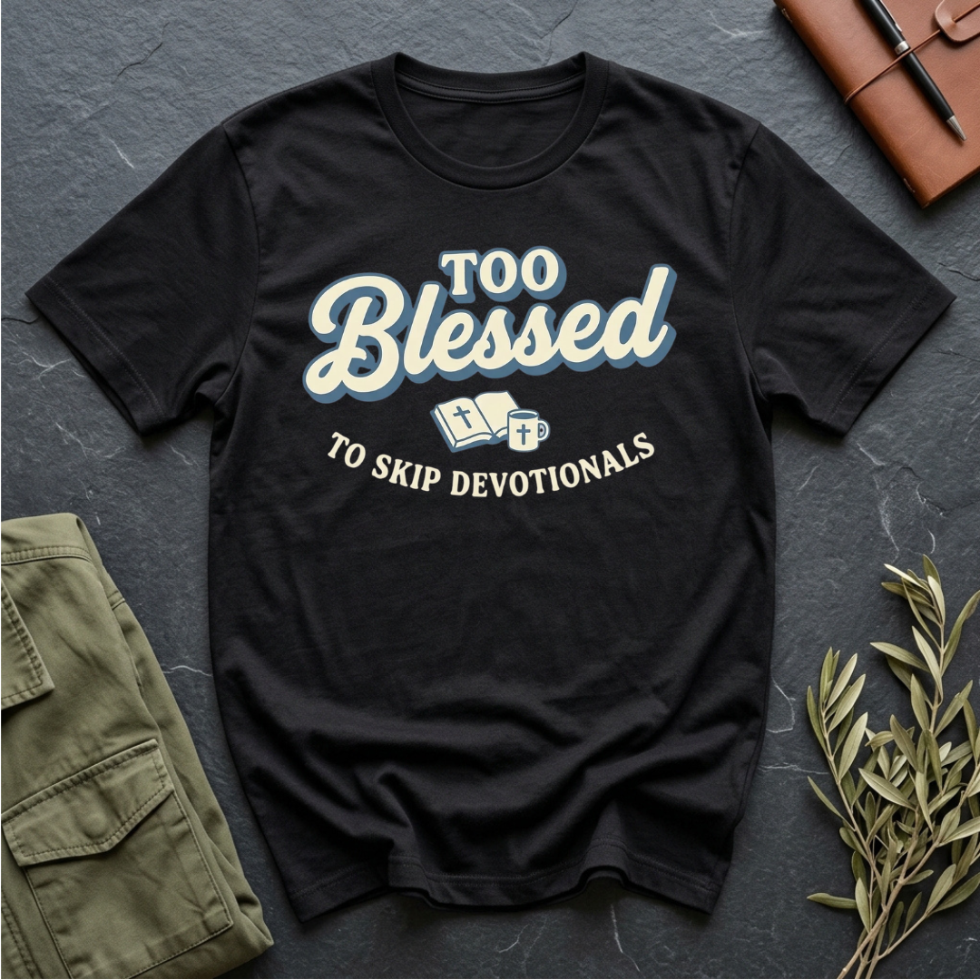 Too Blessed to Skip Devotionals Christian Bible study t-shirt in Black