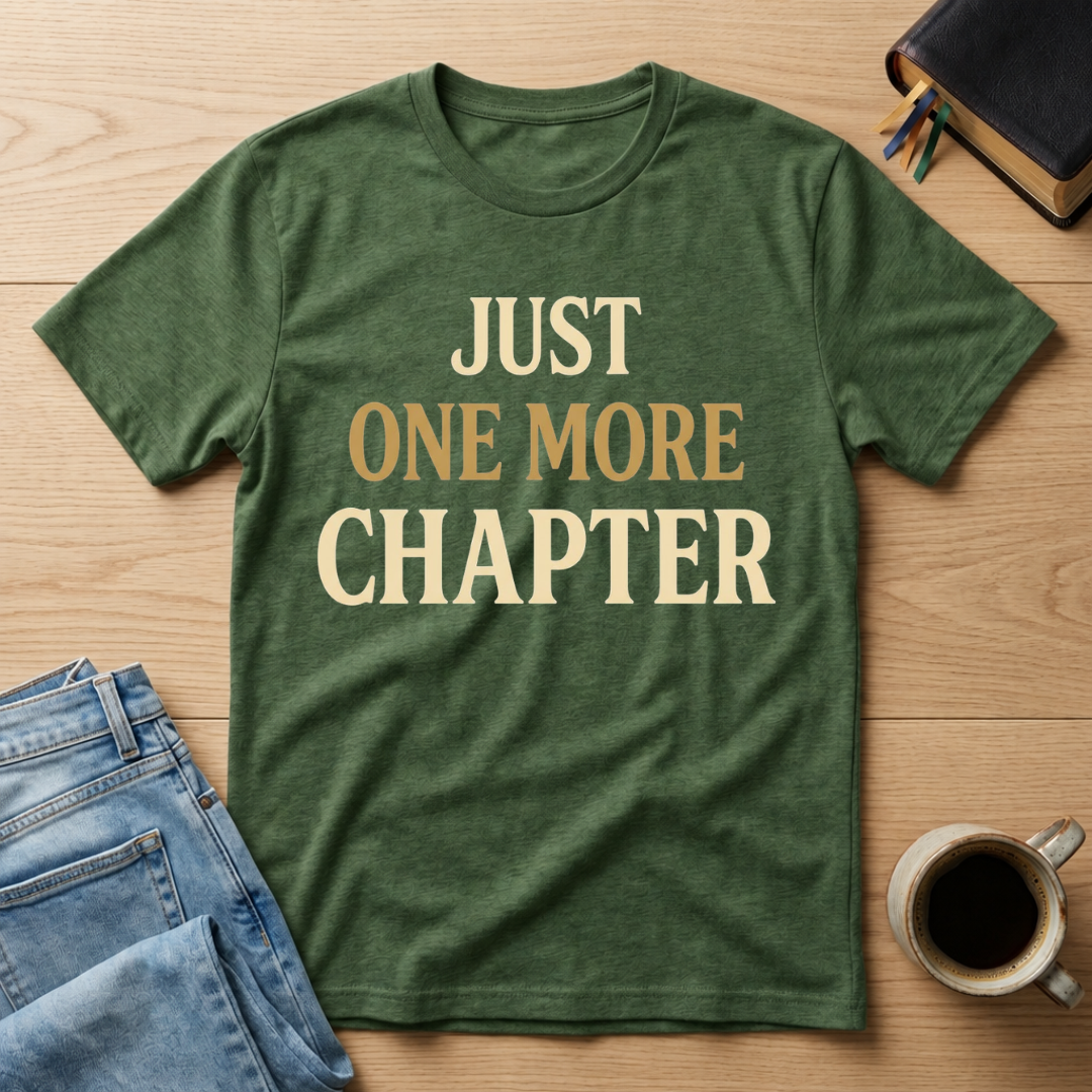 Just One More Chapter Christian Bible study t-shirt in Military Green