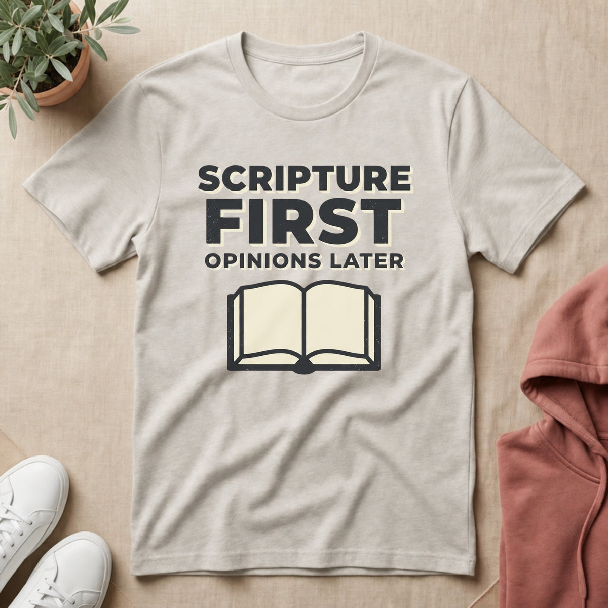 Scripture First, Opinions Later tee in Ice Grey