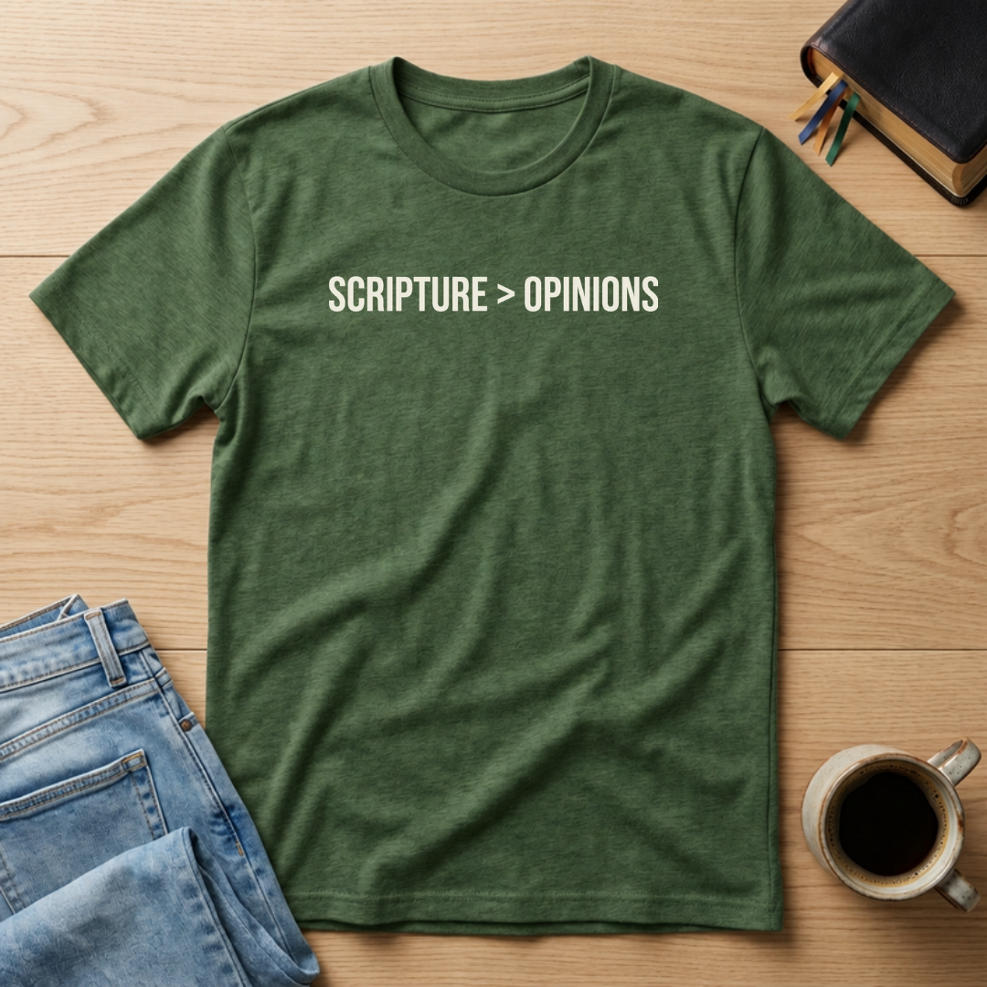 Scripture > Opinions Christian Bible study t-shirt in Military Green