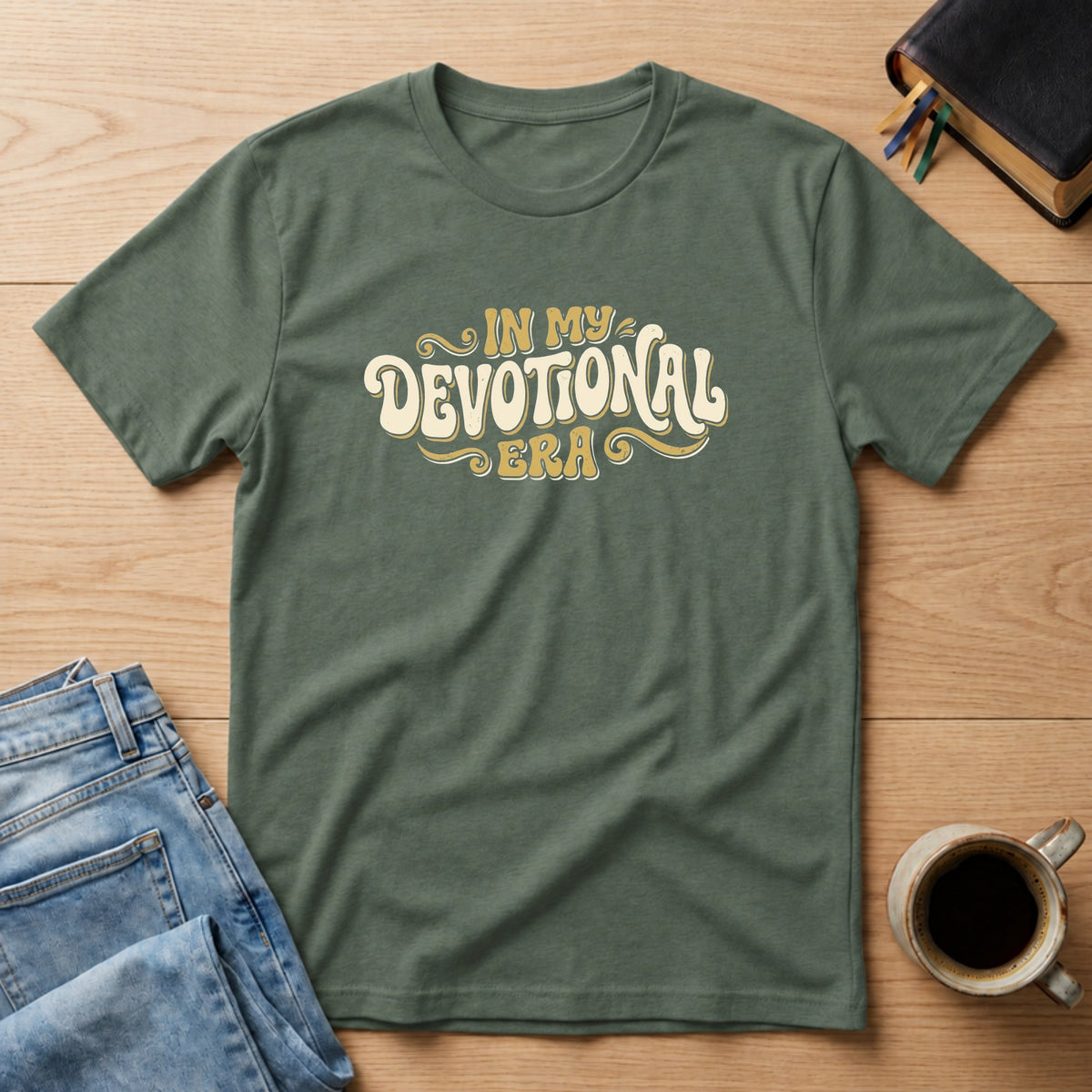 In My Devotional Era Christian Bible study t-shirt in Military Green