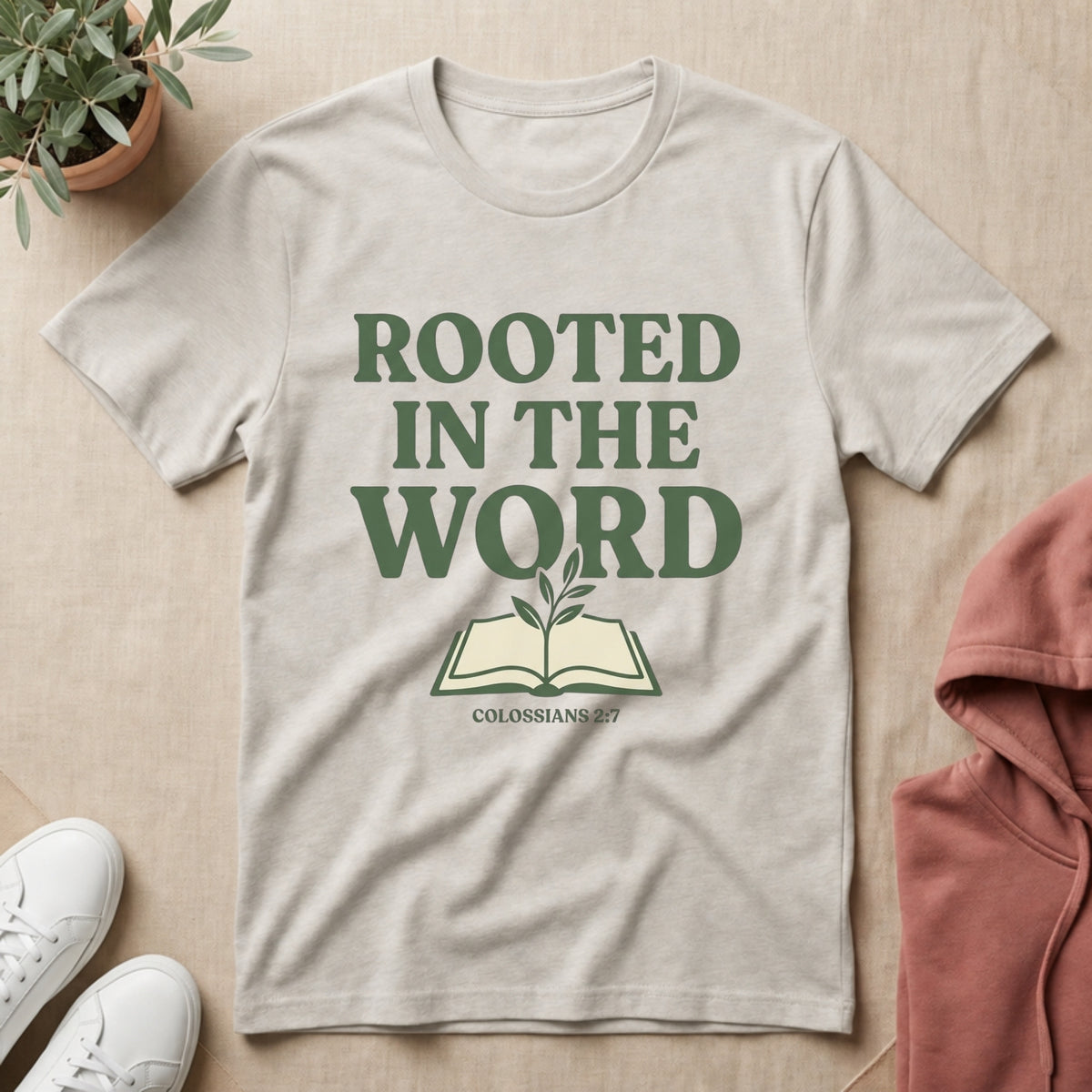 Rooted in the Word: Colossians 2:7 tee in Ice Grey