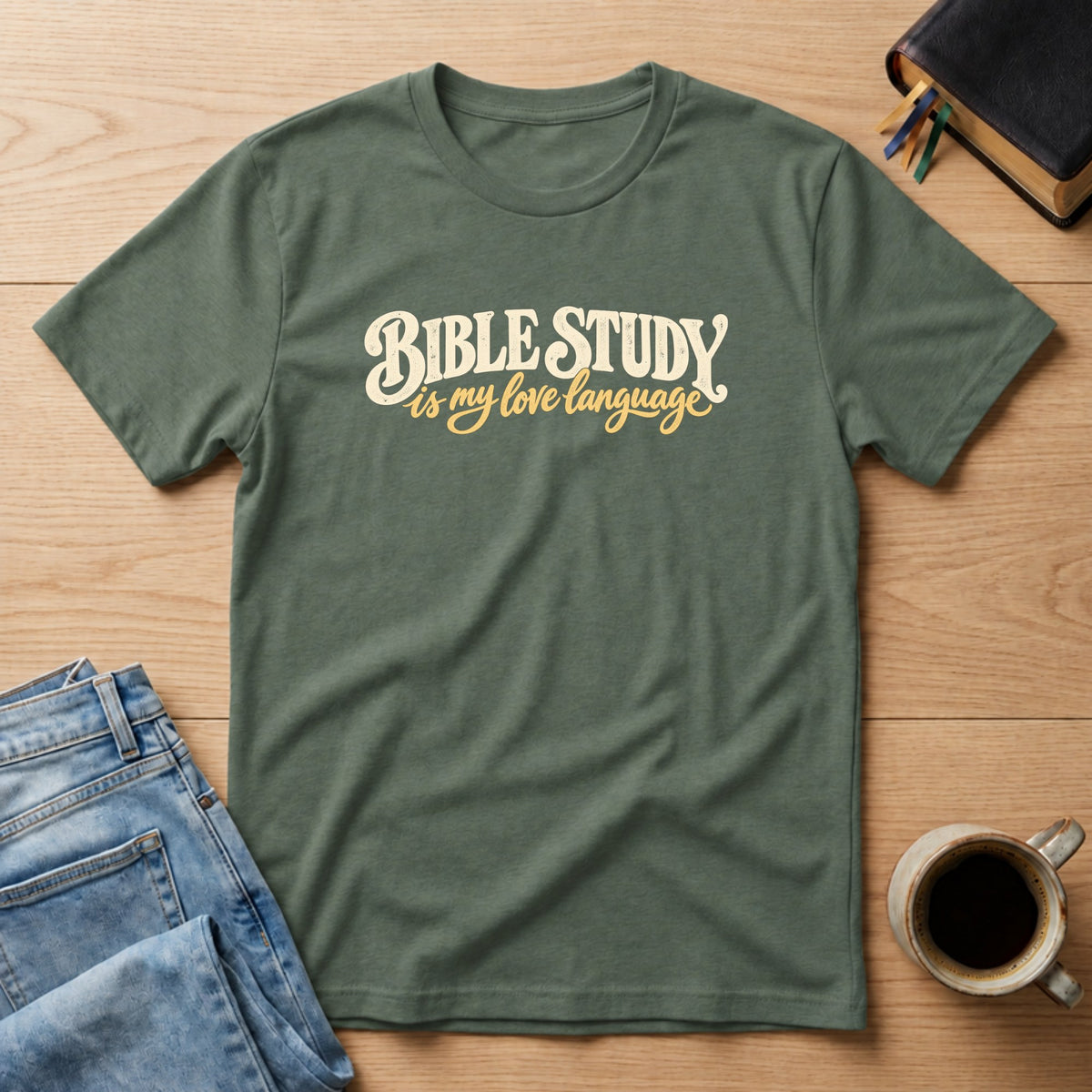 Bible Study Is My Love Language Christian Bible study t-shirt in Military Green