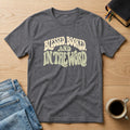Blessed, Booked and in the Word Christian Bible study t-shirt in Charcoal
