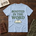 Rooted in the Word: Colossians 2:7 tee in Light Blue