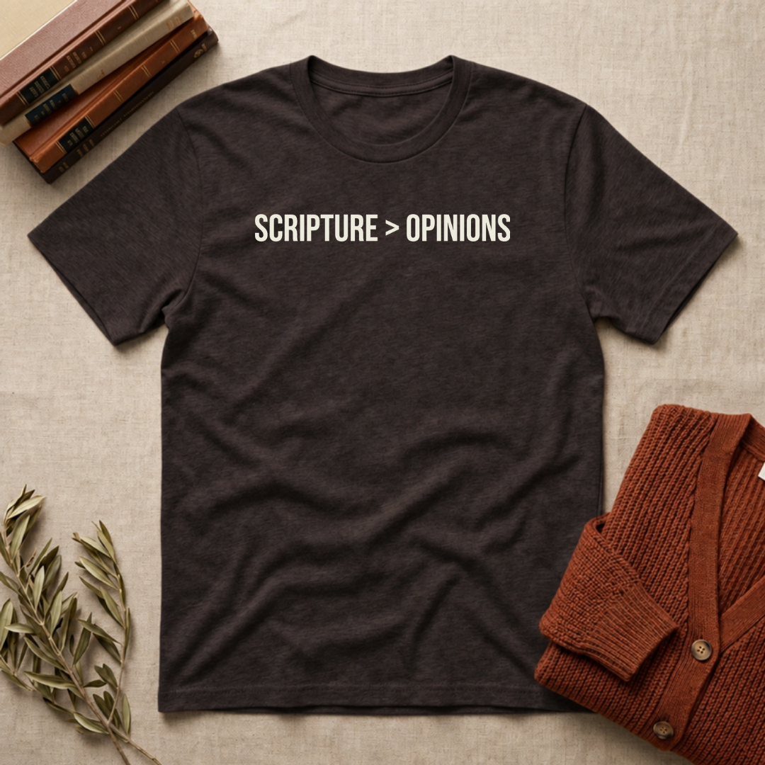 Scripture > Opinions Christian Bible study t-shirt in Dark Chocolate