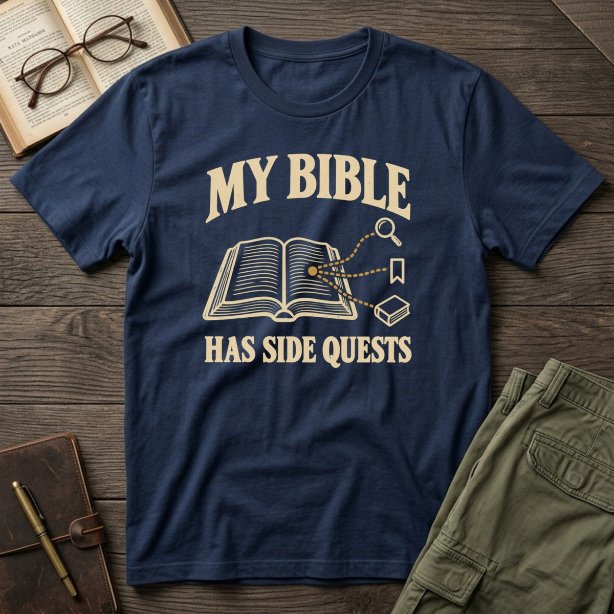 My Bible Has Side Quests tee in Navy