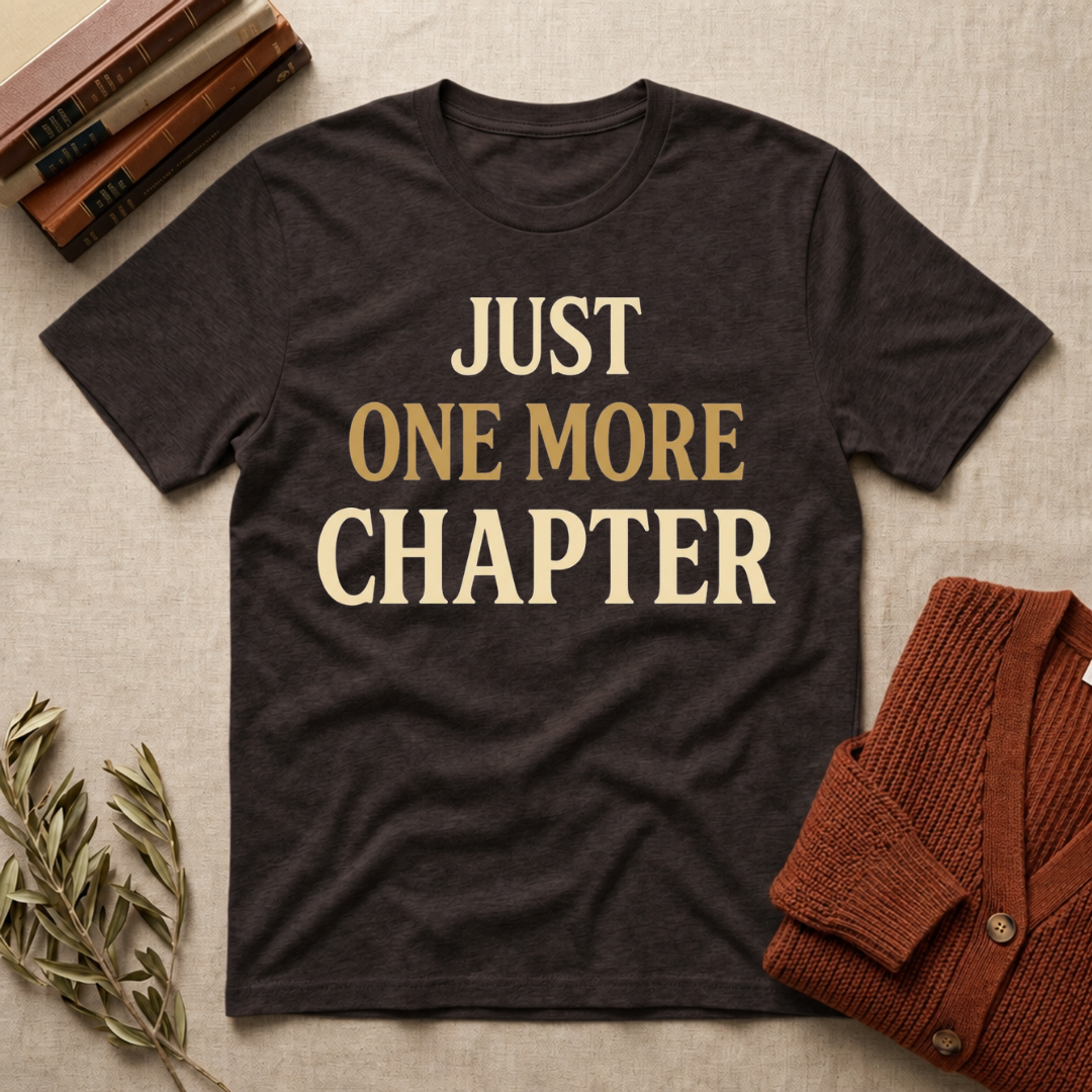 Just One More Chapter Christian Bible study t-shirt in Dark Chocolate