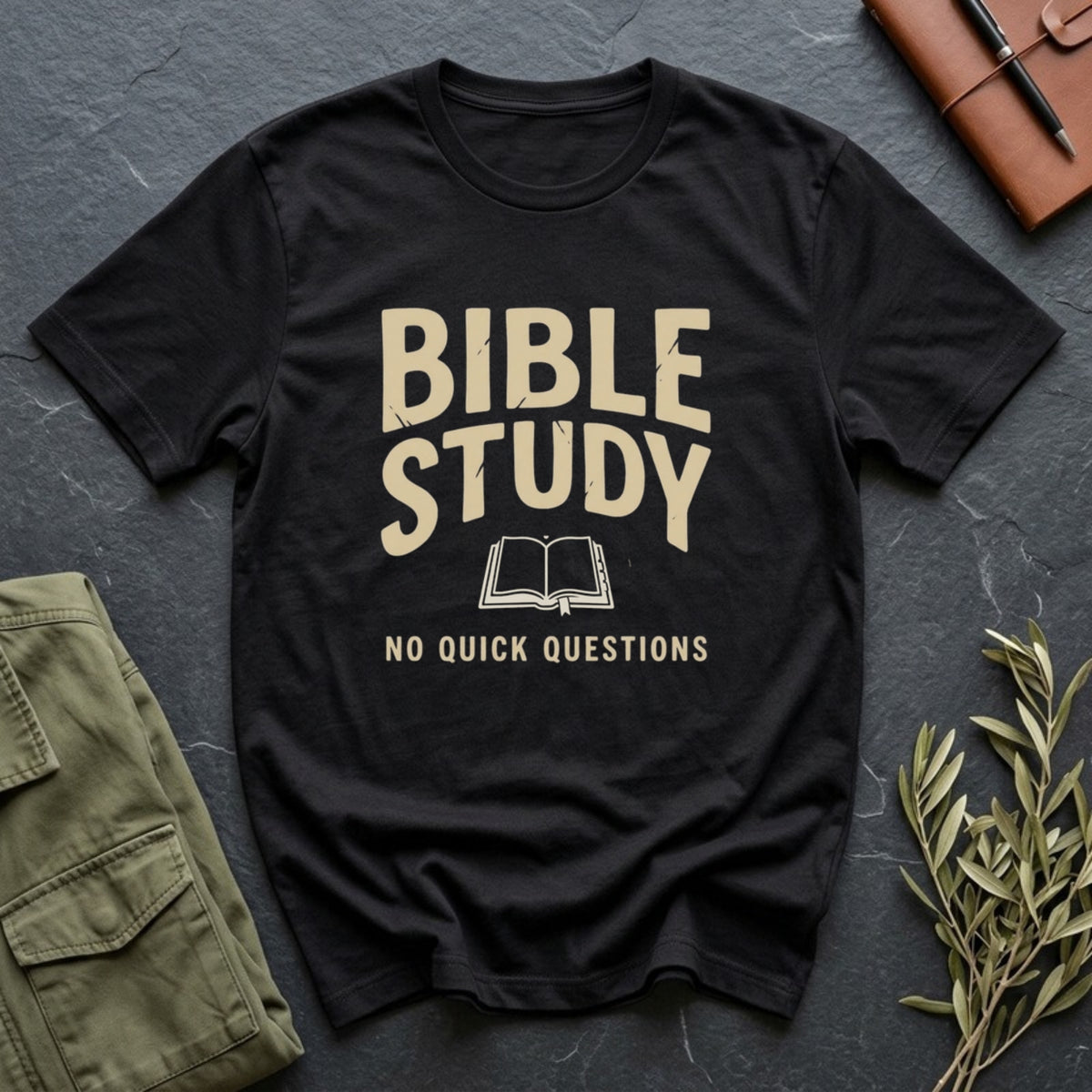 Bible Study: No Quick Questions tee in Black