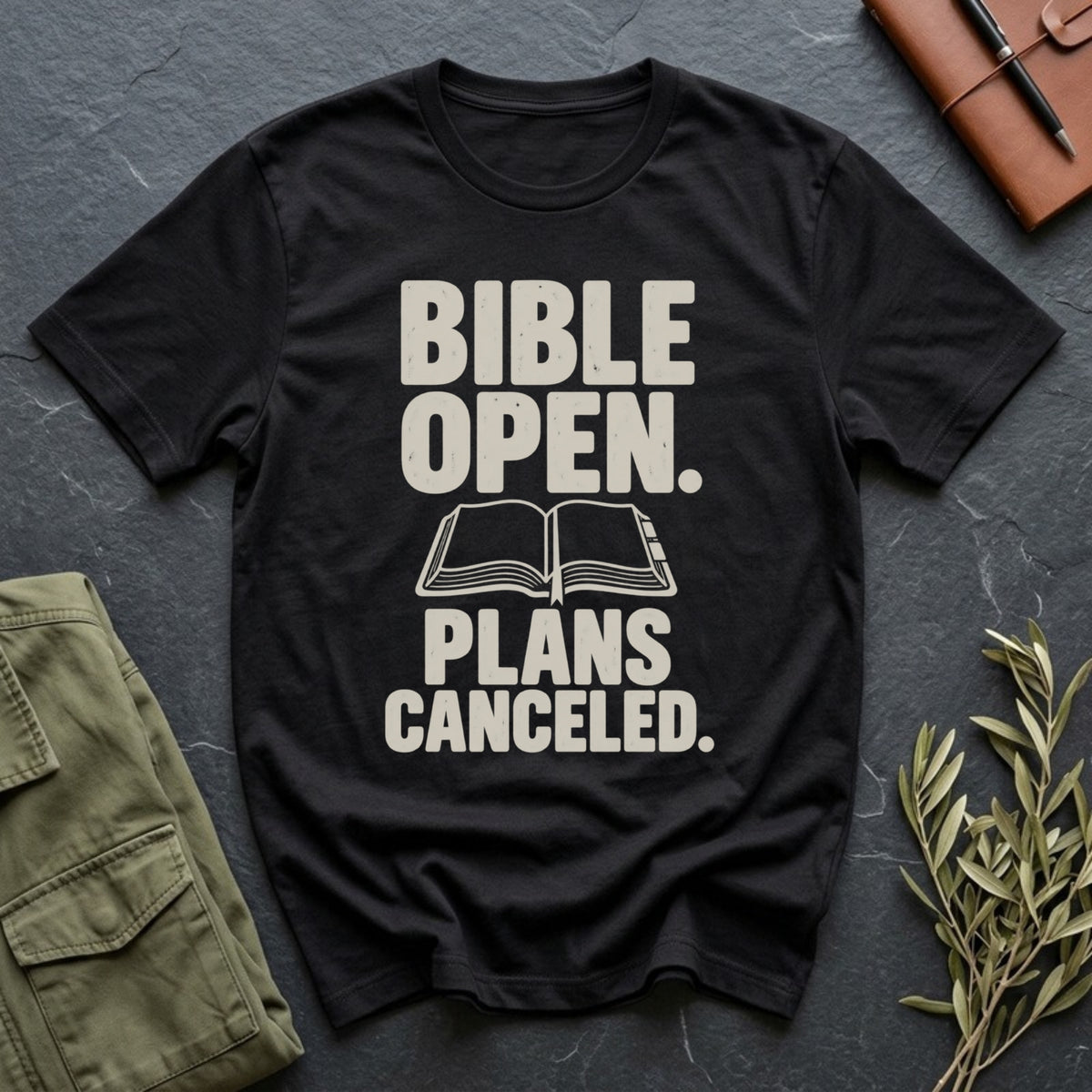 Bible Open, Plans Cancelled tee in Black