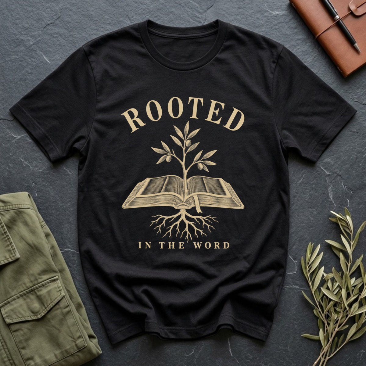 Rooted in the Word: Psalm 1 tee in Black