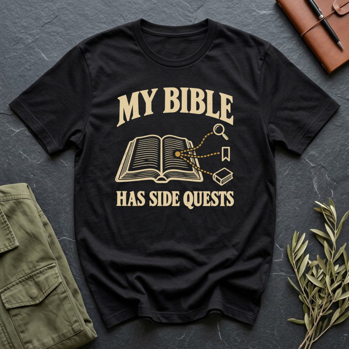 My Bible Has Side Quests tee in Black