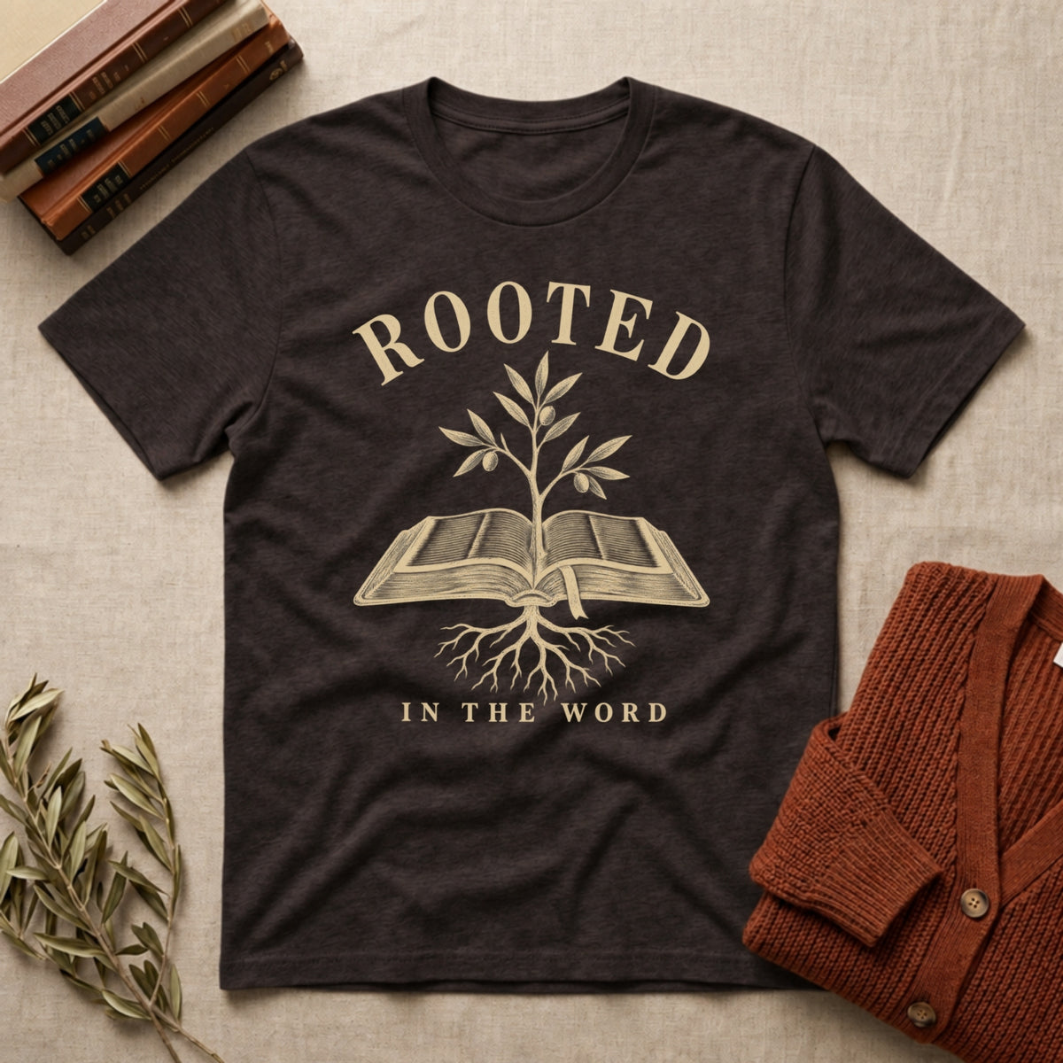 Rooted in the Word: Psalm 1 tee in Dark Chocolate