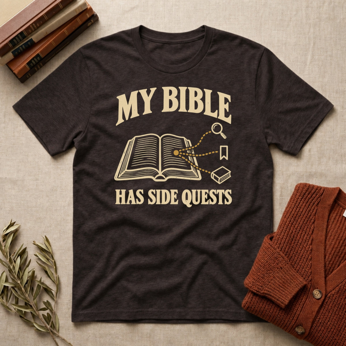 My Bible Has Side Quests tee in Dark Chocolate