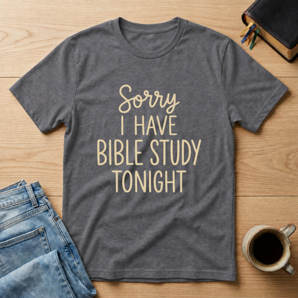 Sorry, I Have Bible Study Tonight tee in Charcoal
