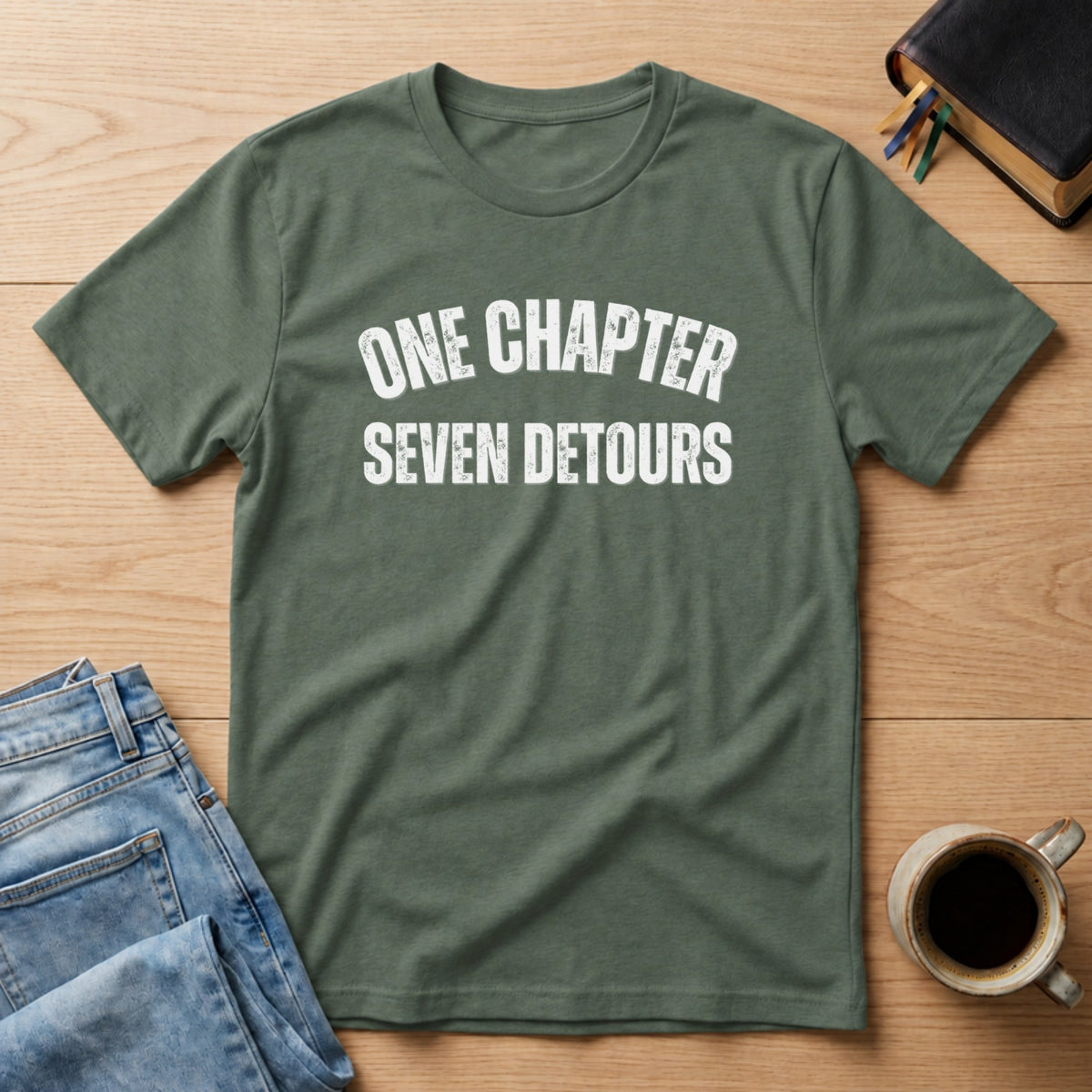 One Chapter, Seven Detours tee in Military Green