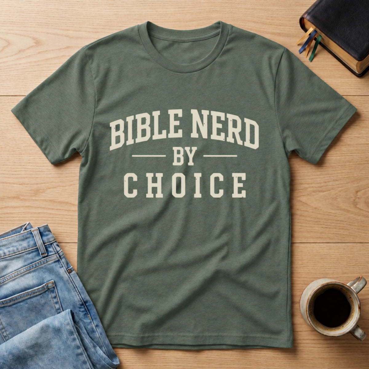Bible Nerd by Choice tee in Military Green