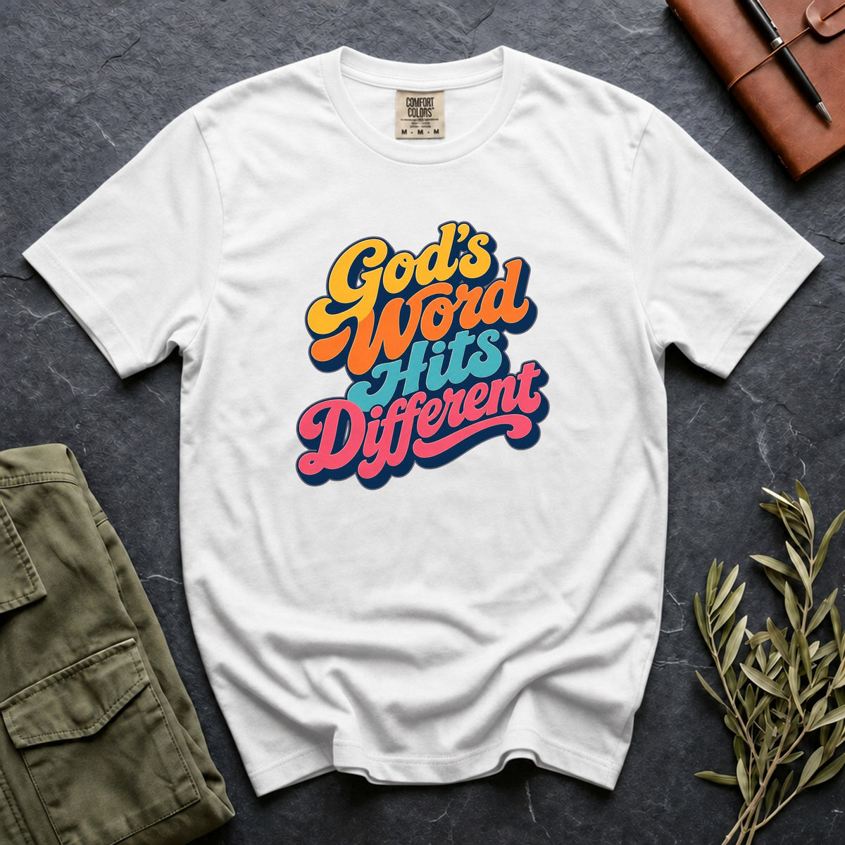 God's Word Hits Different Comfort Colors 1717 tee in White