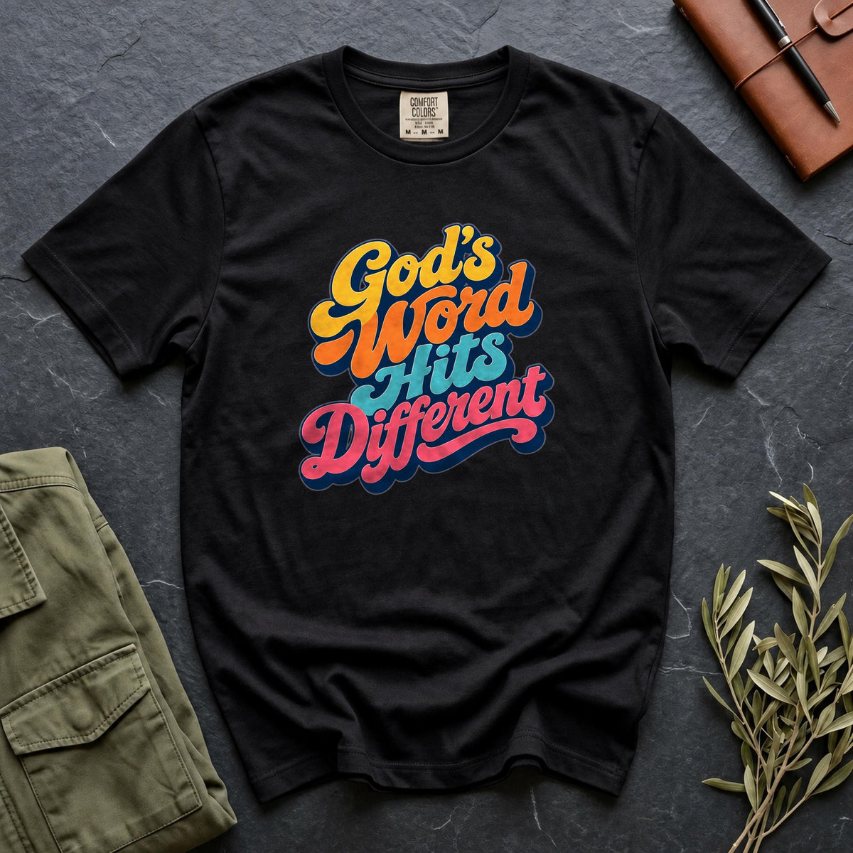 God's Word Hits Different Comfort Colors 1717 tee in Black
