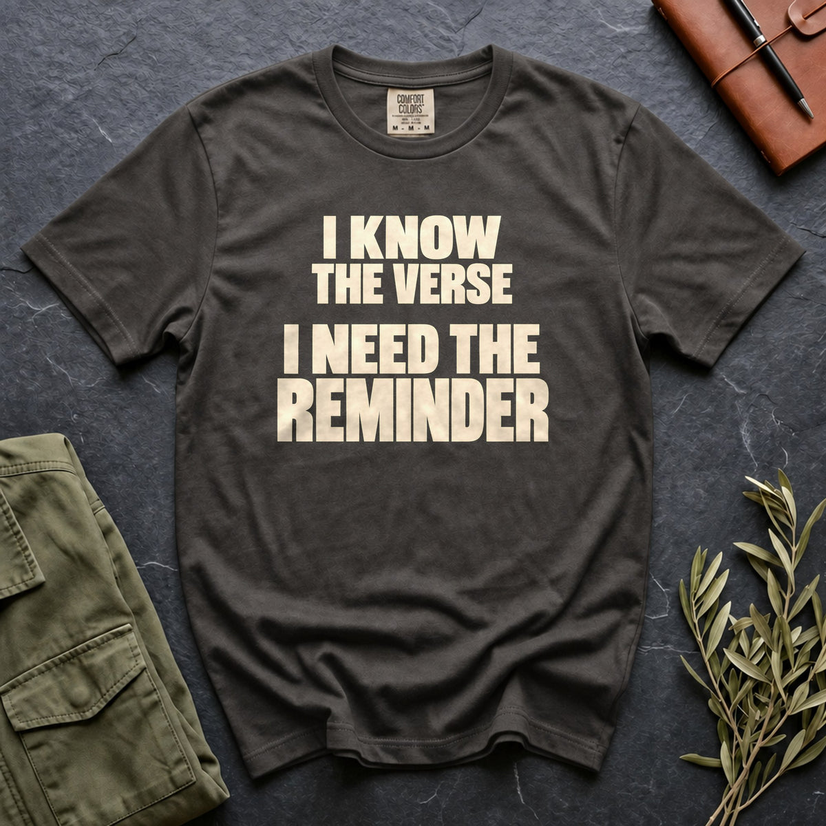 I Know the Verse, I Need the Reminder Comfort Colors 1717 tee in Pepper
