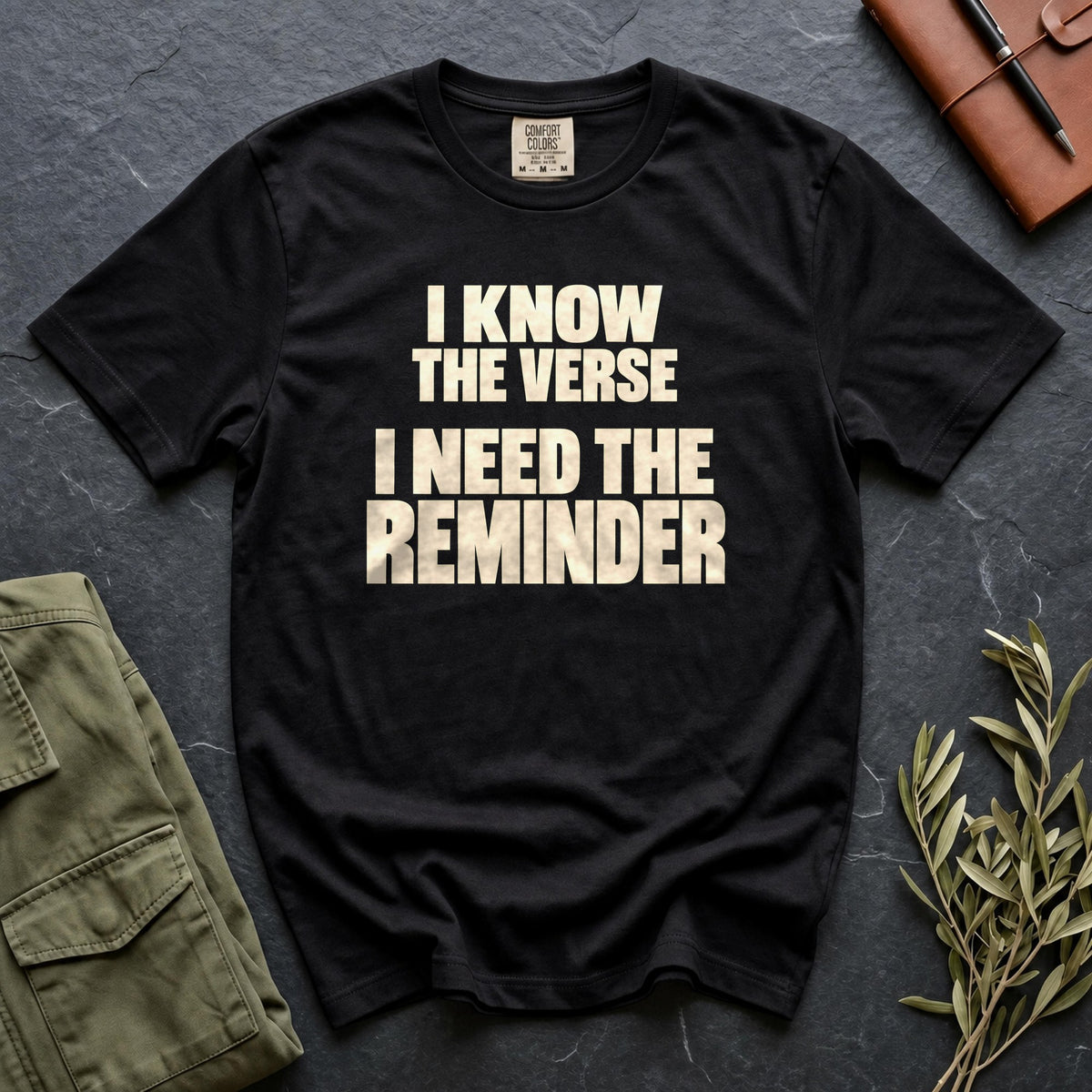I Know the Verse, I Need the Reminder Comfort Colors 1717 tee in Black