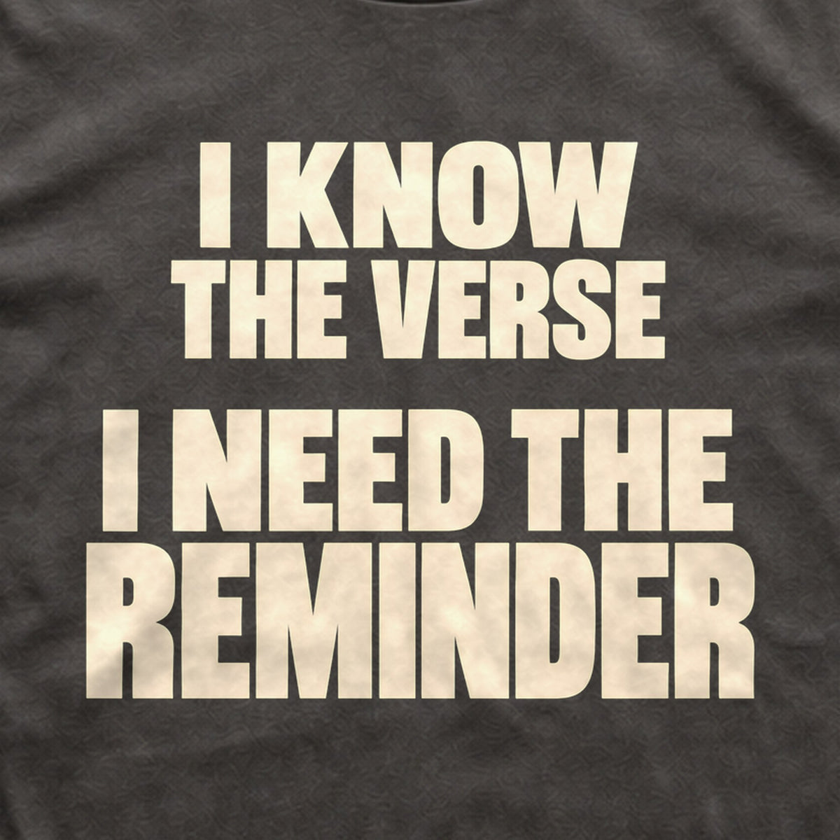 I Know the Verse, I Need the Reminder tee print close-up