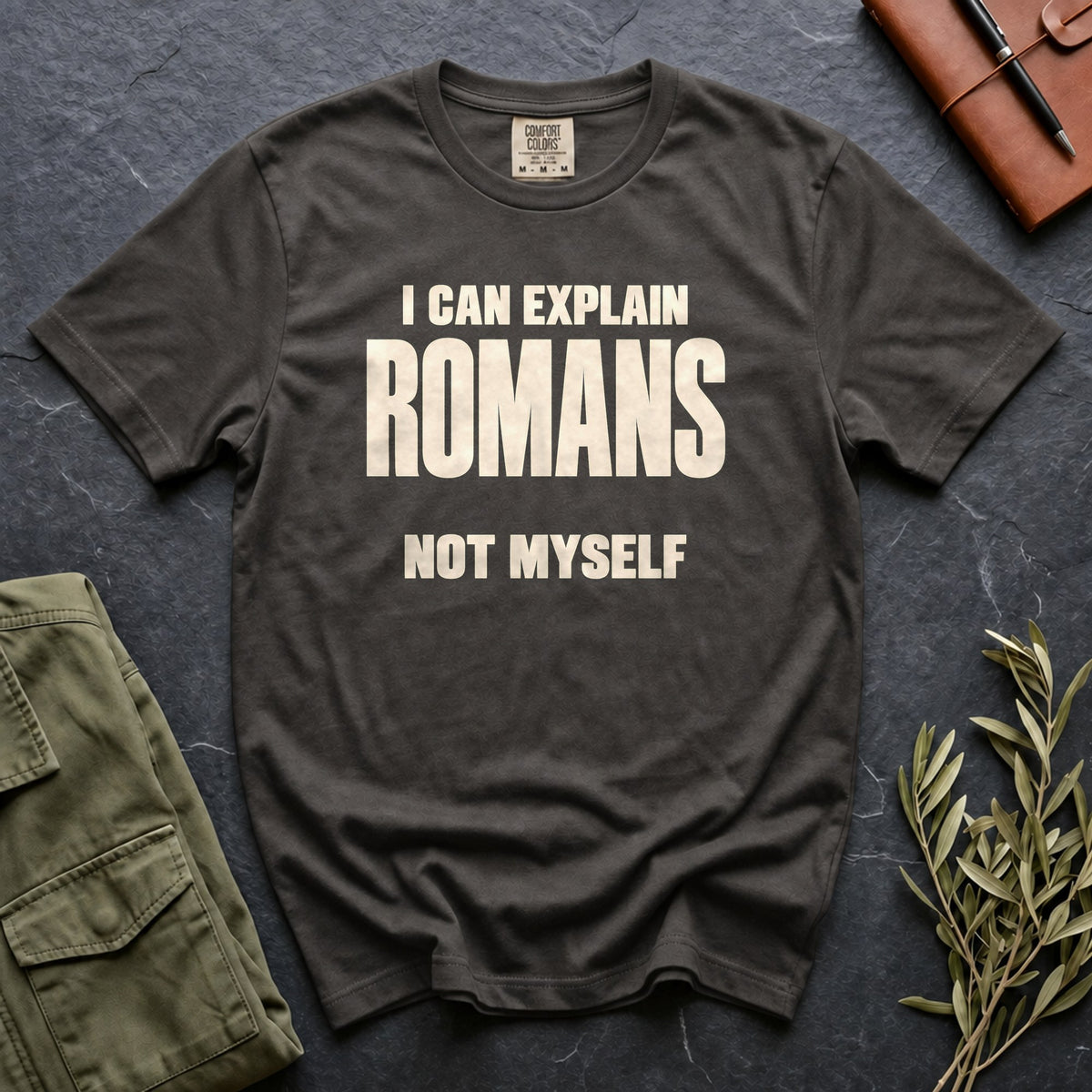 I Can Explain Romans, Not Myself Comfort Colors 1717 tee in Pepper