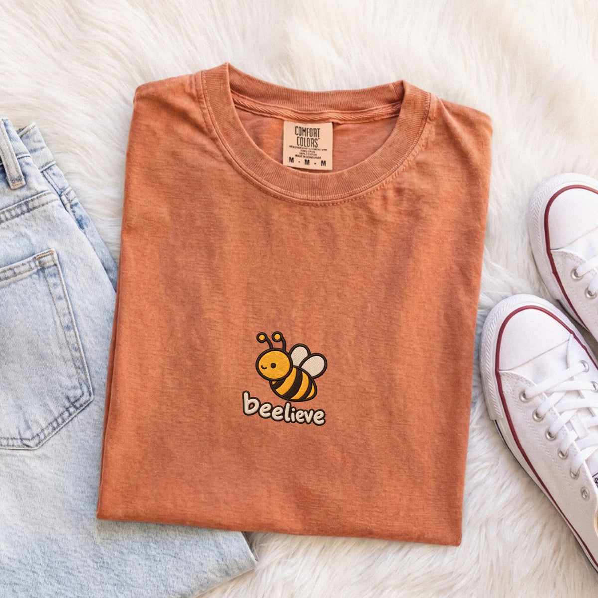 Beelieve Embroidered Bee T-Shirt