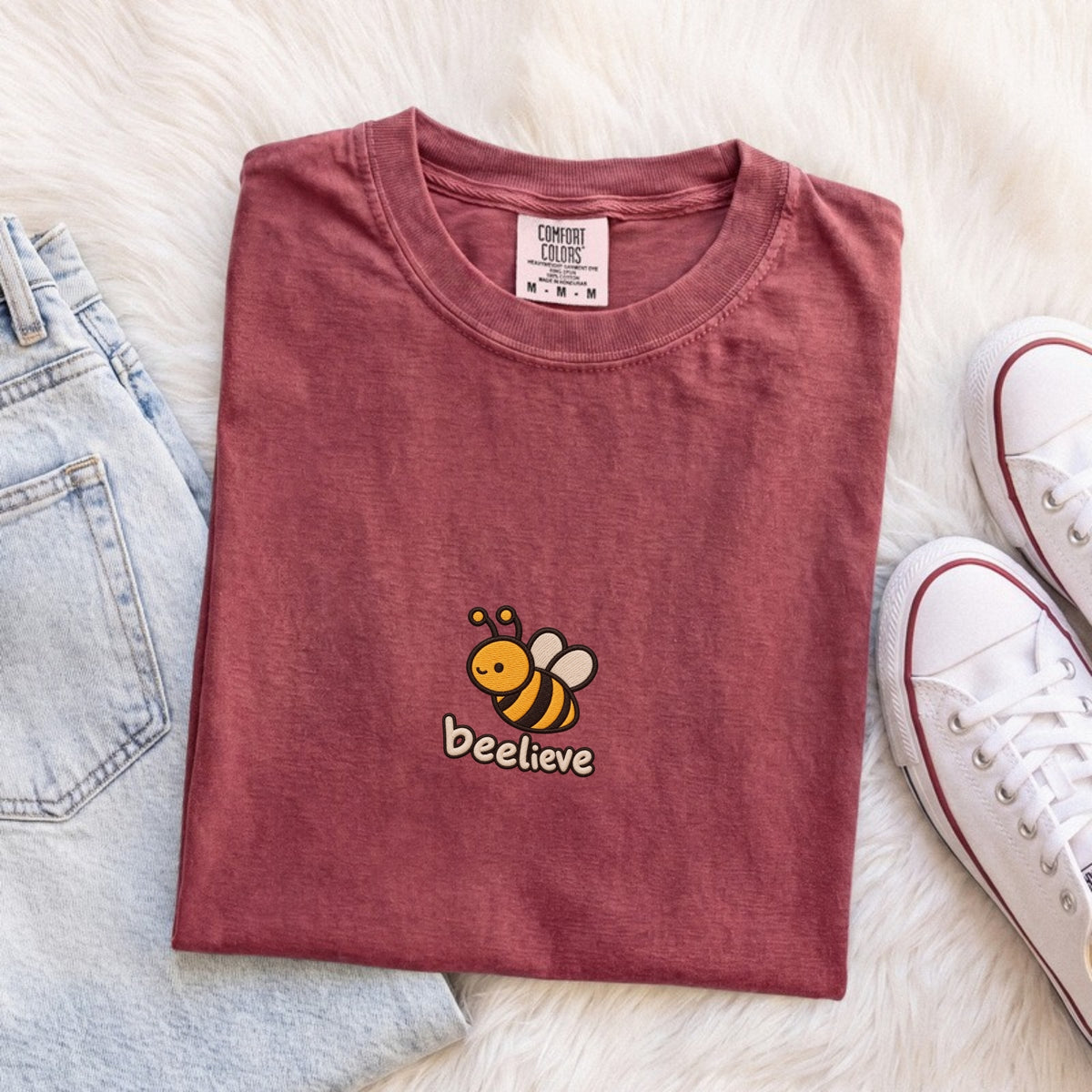 Beelieve Embroidered Bee T-Shirt