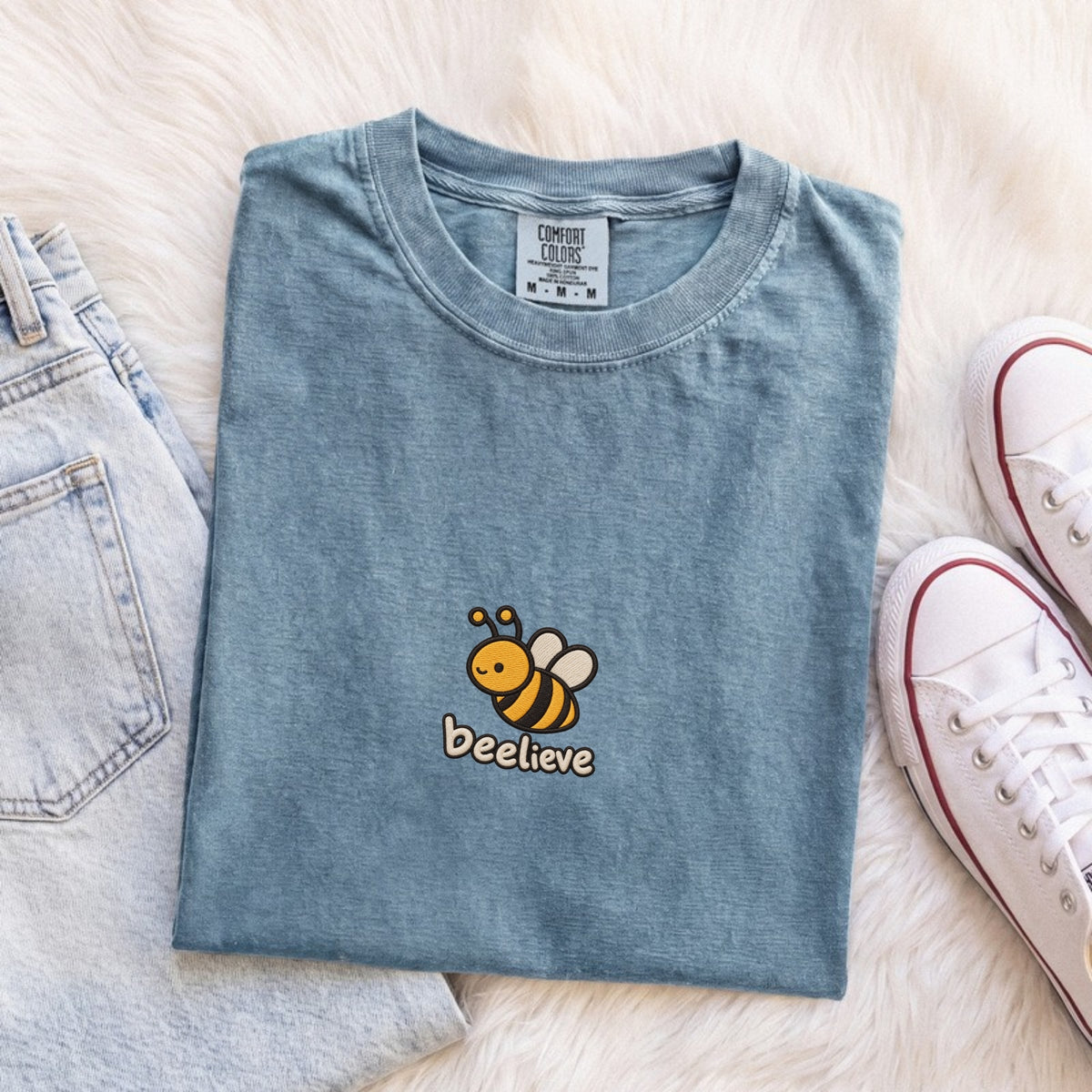 Beelieve Embroidered Bee T-Shirt