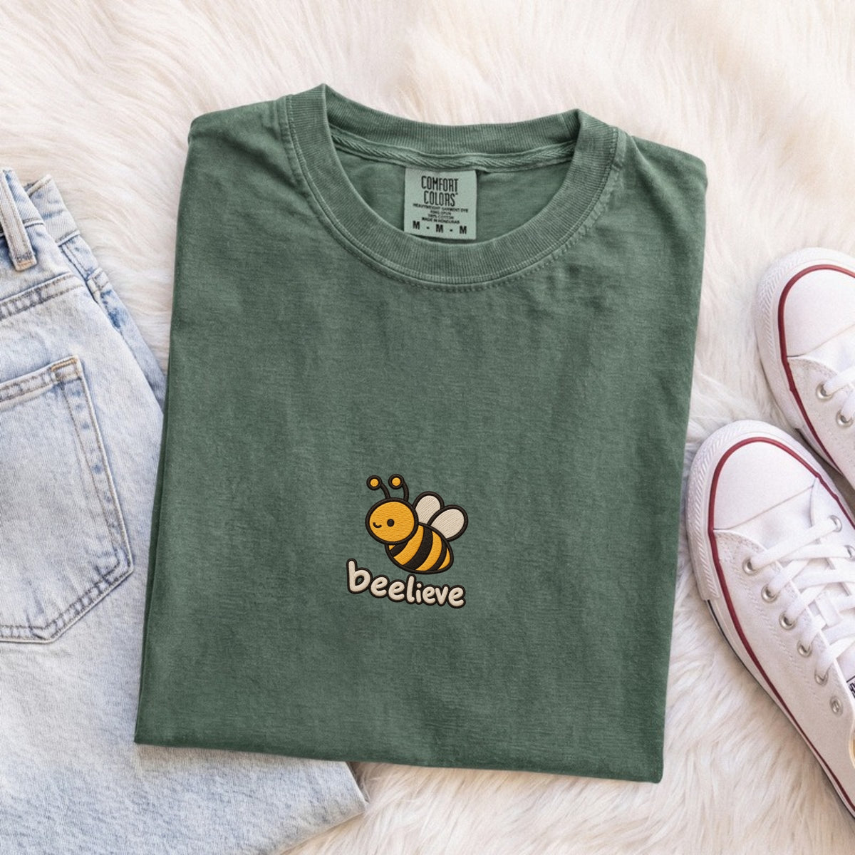 Beelieve Embroidered Bee T-Shirt