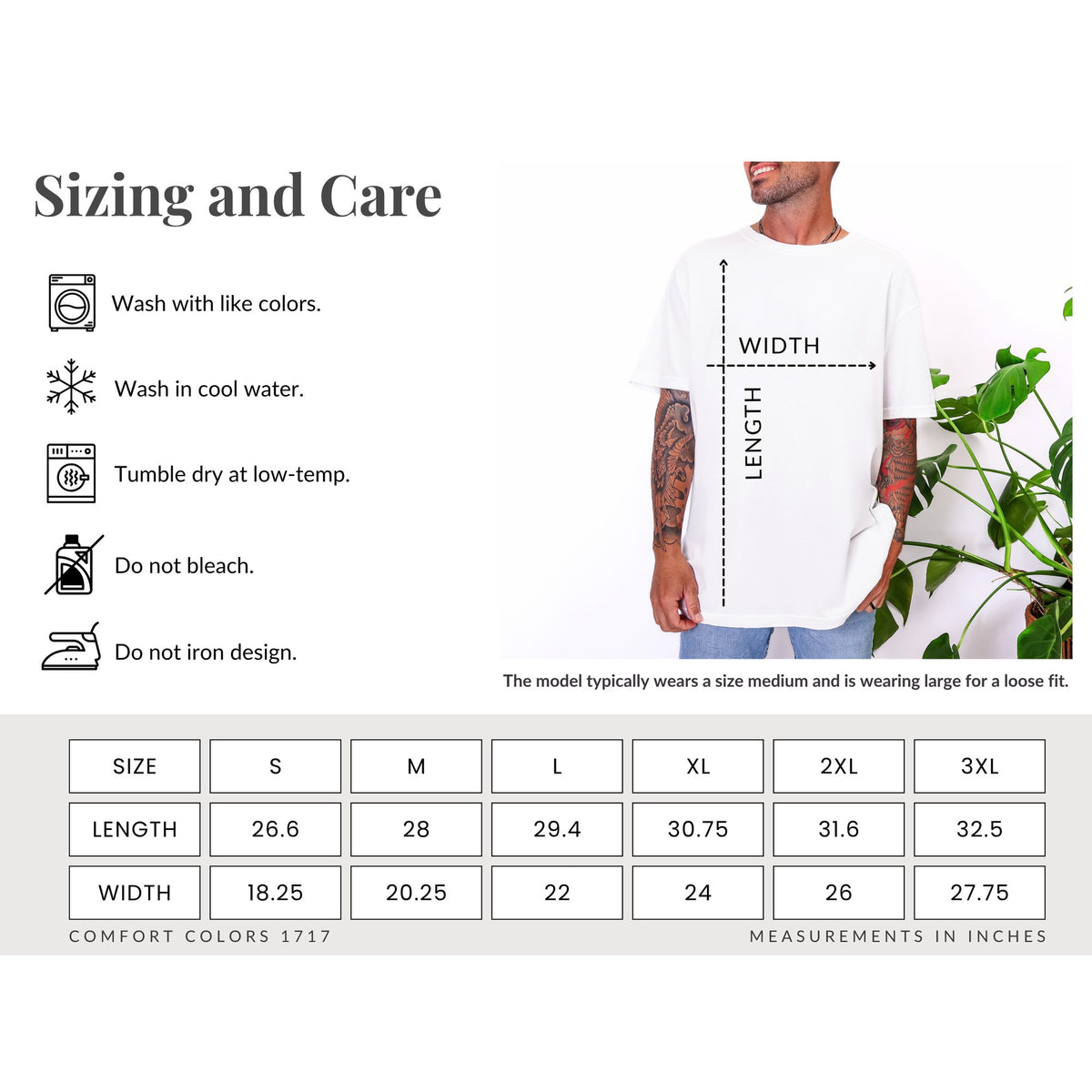 Comfort Colors 1717 size and care guide
